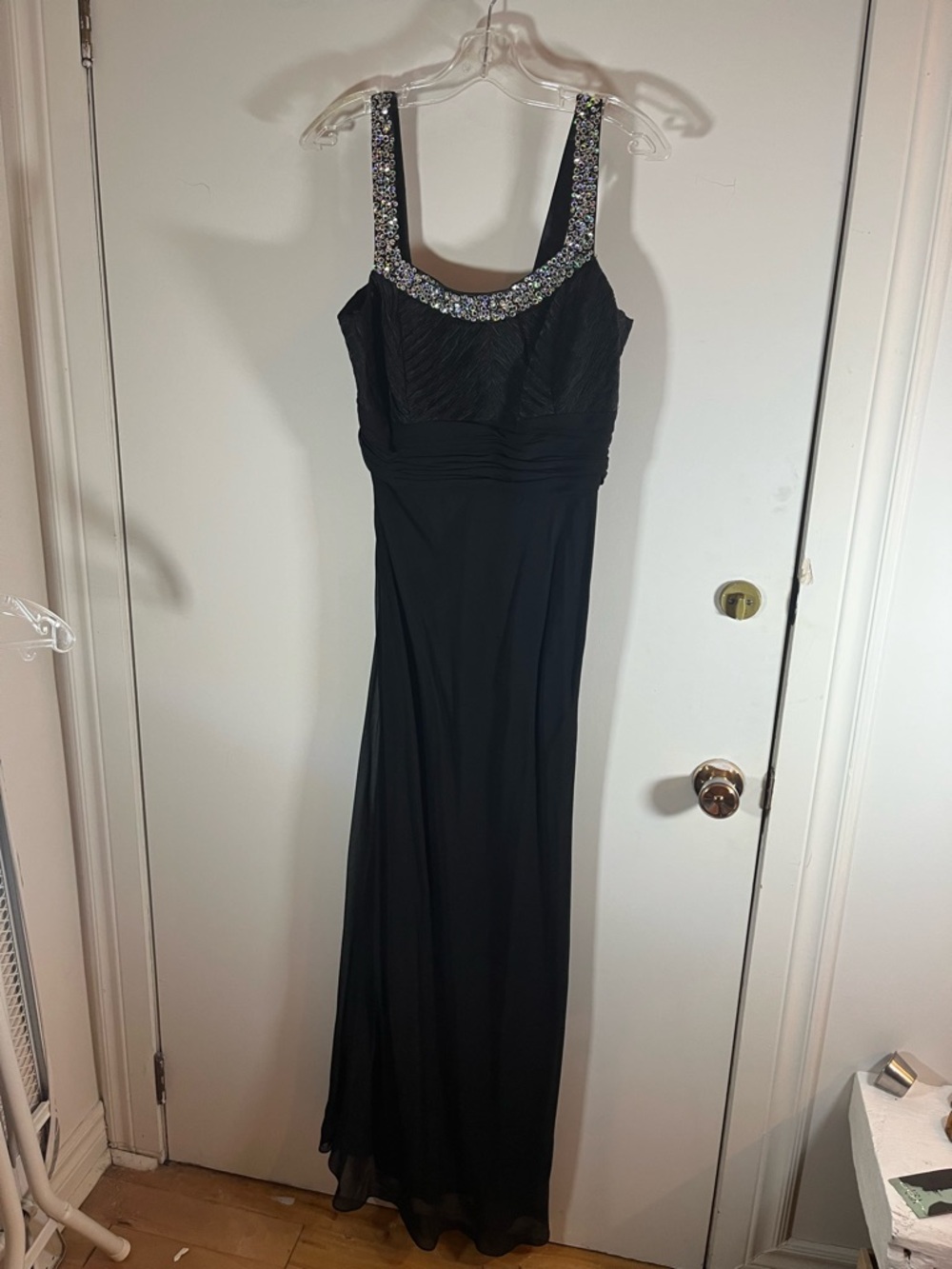 Black Embellished Strap Evening Gown